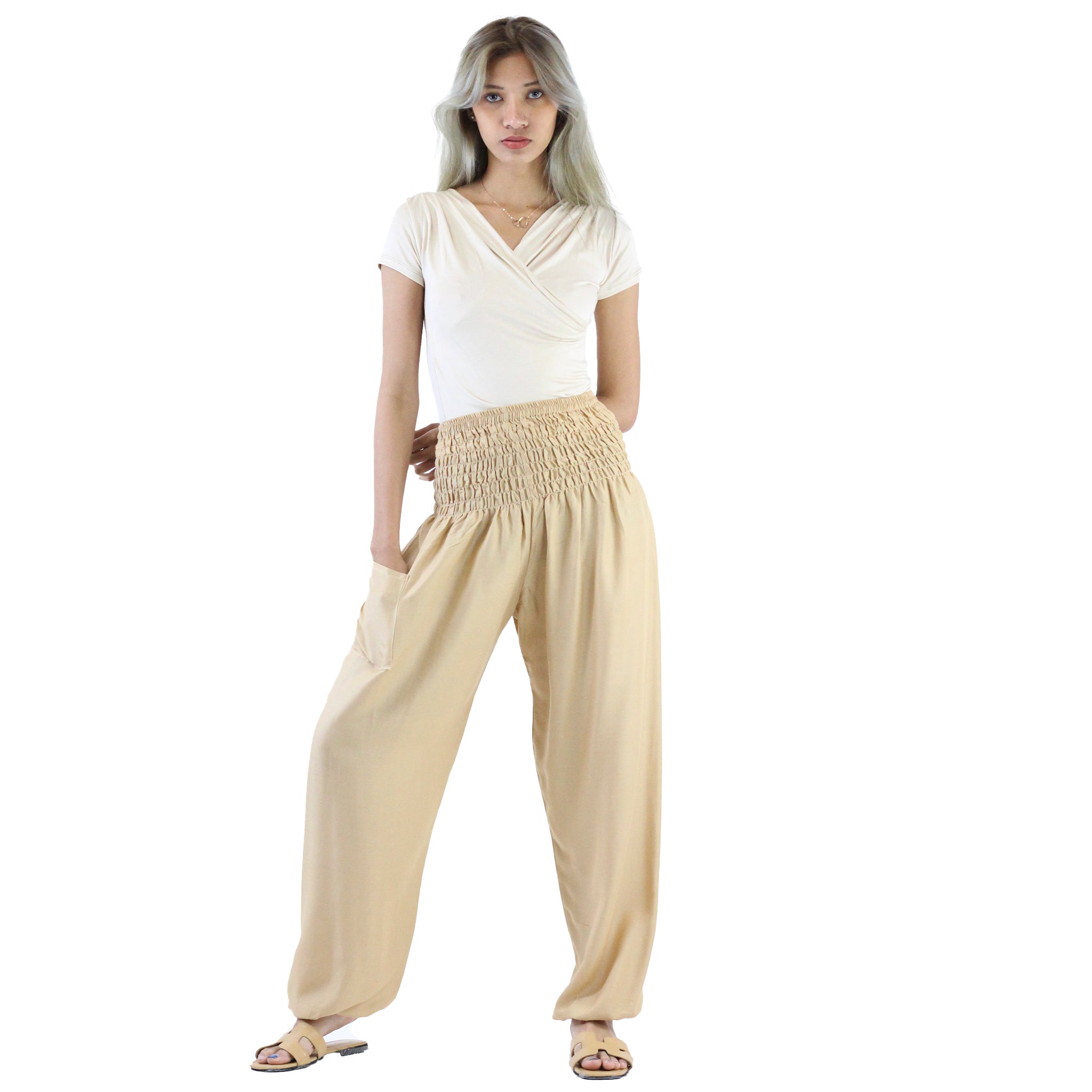 Buy JANASYA Women's Beige Pure Cotton Narrow Pant (BTM029) | Shoppers Stop